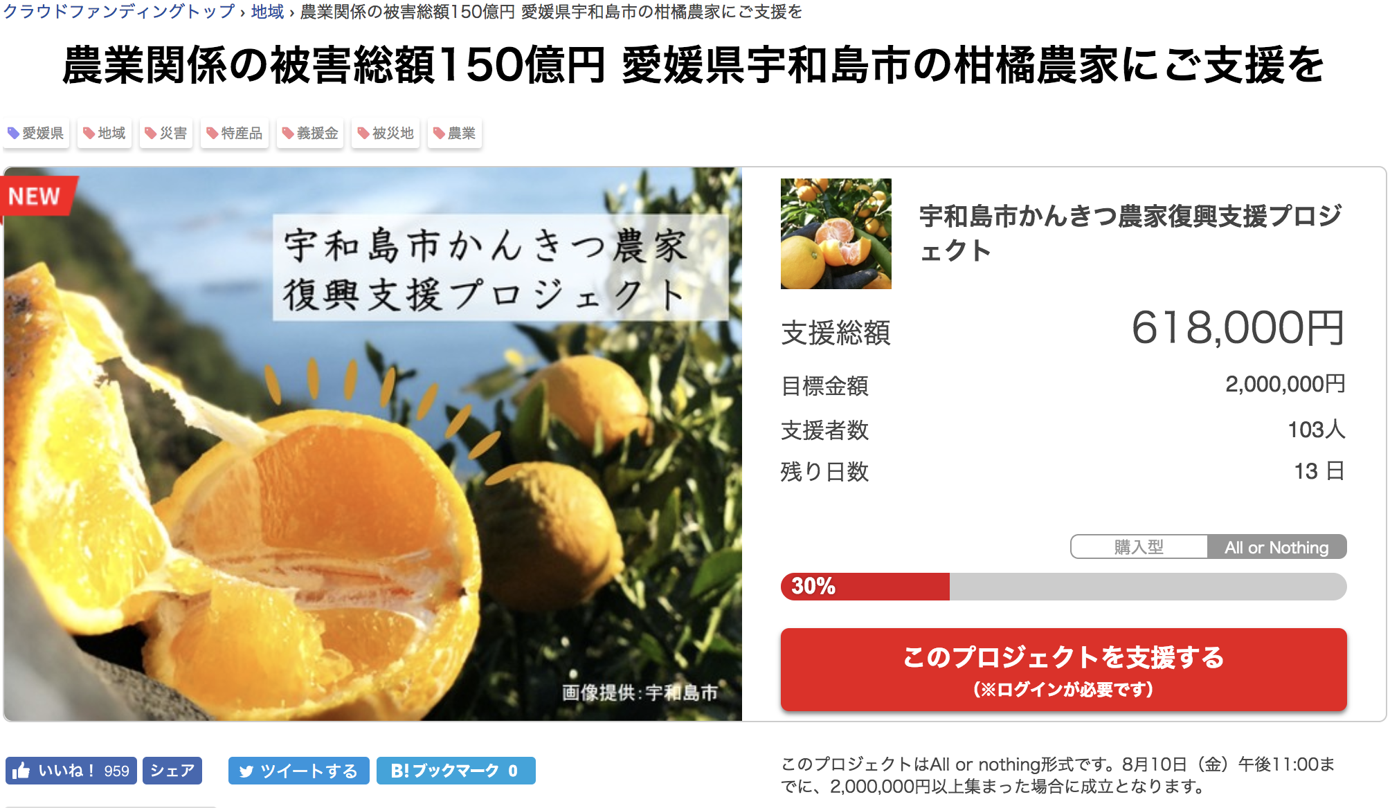 宇和島市柑橘農家復興支援プロジェクト